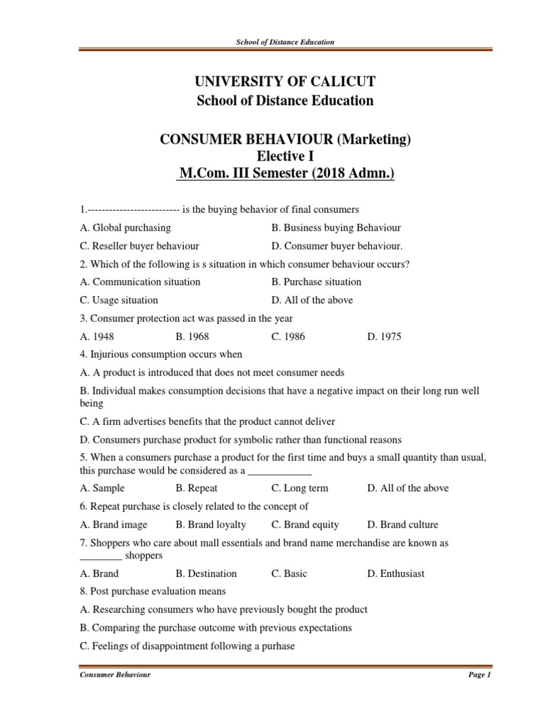 Consumer Behaviour in Marketing Course | PDF | Consumer Behaviour ...
