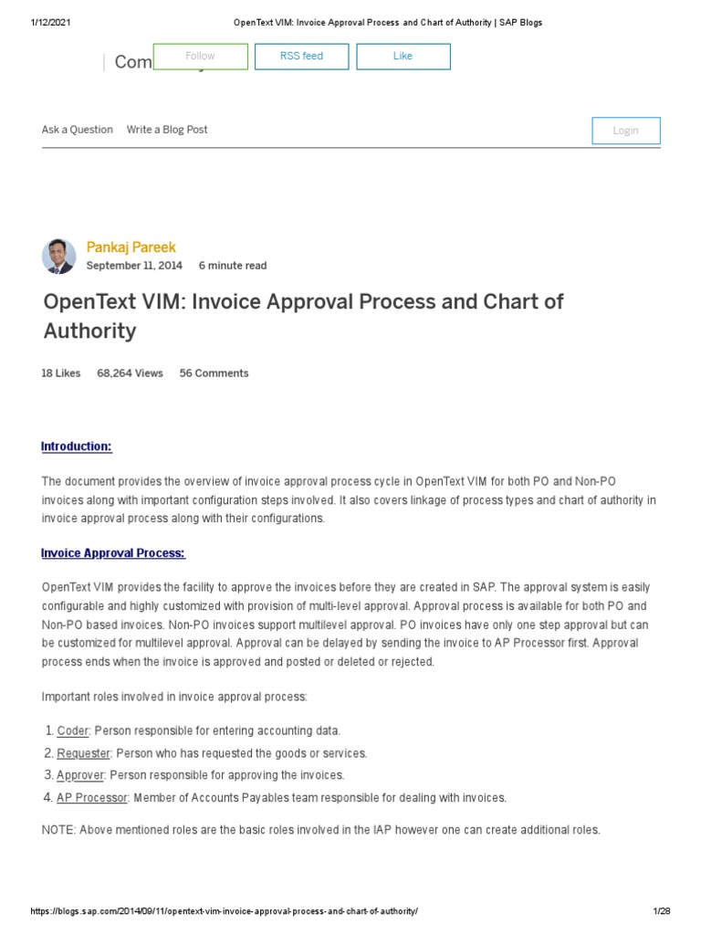 OpenText VIM - Invoice Approval Process and Chart of Authority - SAP ...