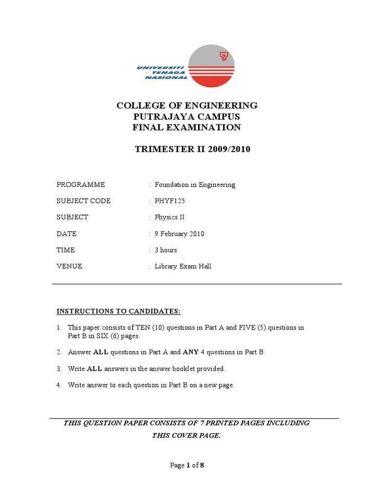 College of Engineering Putrajaya Campus Final Examination TRIMESTER II