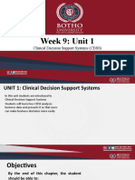 Week 9: Unit 1: Clinical Decision Support Systems (CDSS)