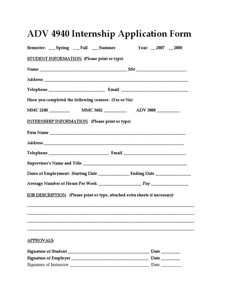Internship Application Form ADV 4940 | PDF