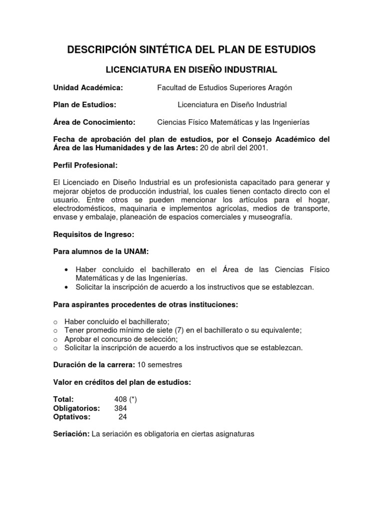 Plan De Estudios Di Fes Aragon Unam Diseno Dibujo
