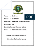 Name: Roll No: bsf2000543 Programe: BS (HONS) Zoology (Morning) Semester: 1 ST Submitted To: Ms. Mahreen Fatima Topic: Applications of Sodium