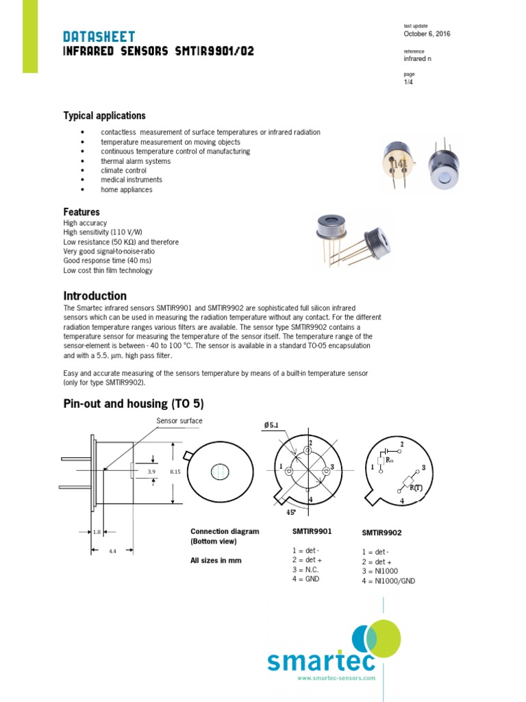 Datasheet Infrared Sensors Smtir9901/02 PDF Thermocouple Infrared