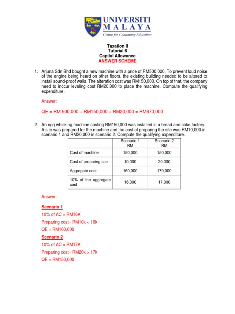 Answer Tutorial 6 Capital Allowance | PDF | Transport | Vehicles