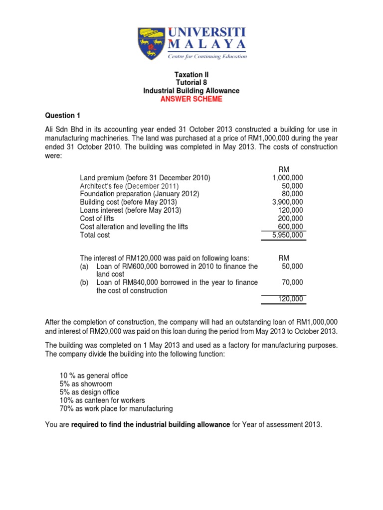 Calculating Industrial Building Allowances for Manufacturing Facilities