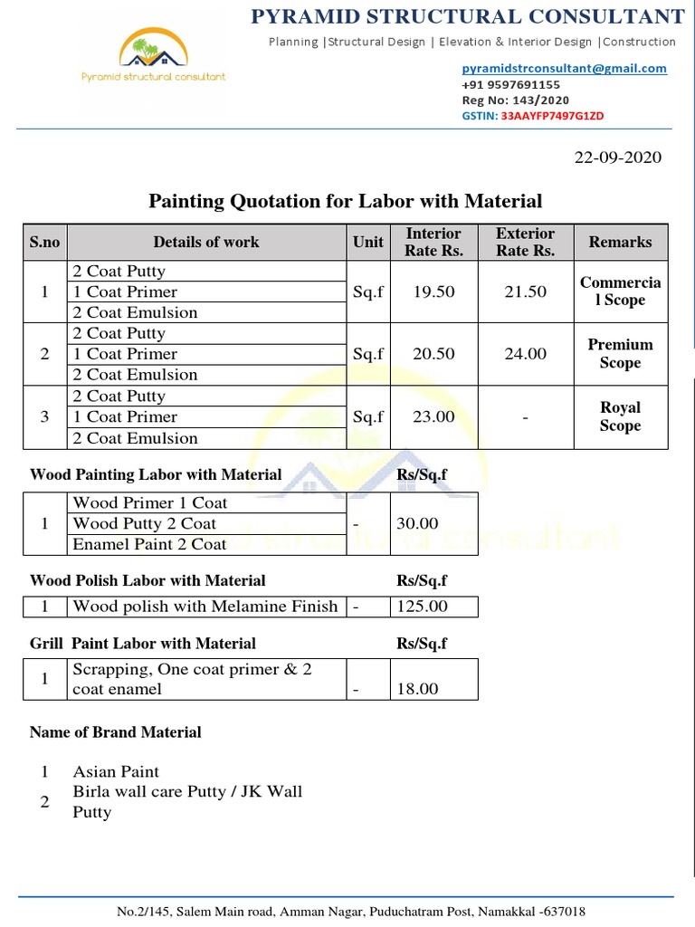 Painting Quotation and Labor Rates | PDF | Paint | Plastic Arts
