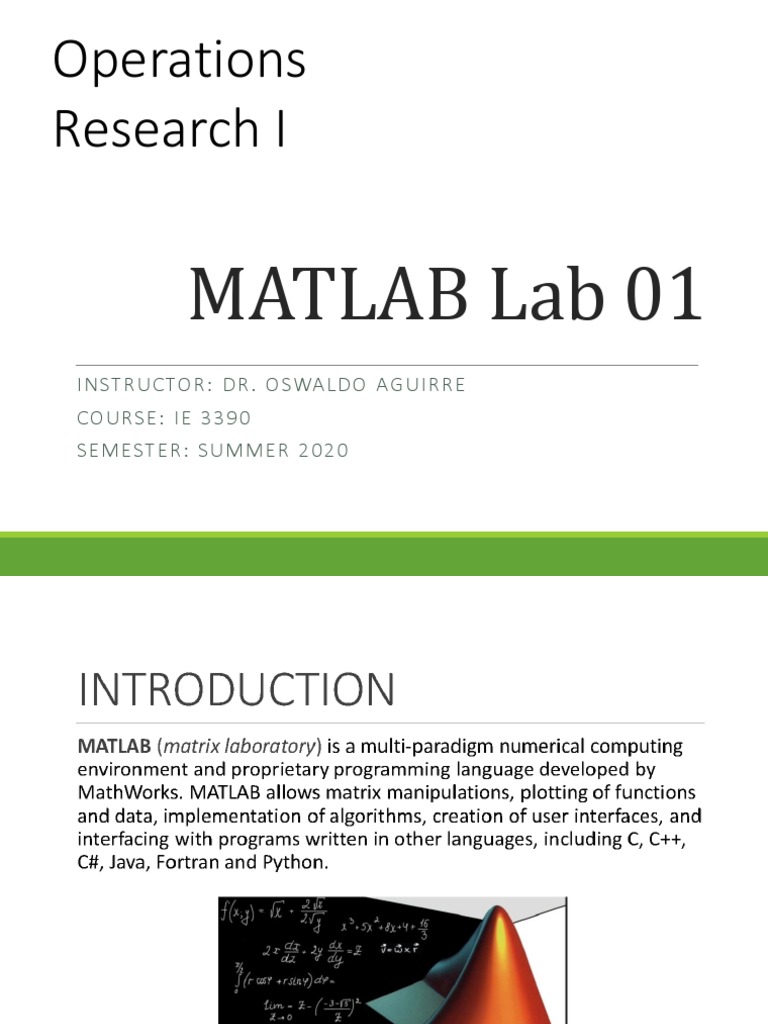 Operations Research I: Matlab Lab 01 | PDF