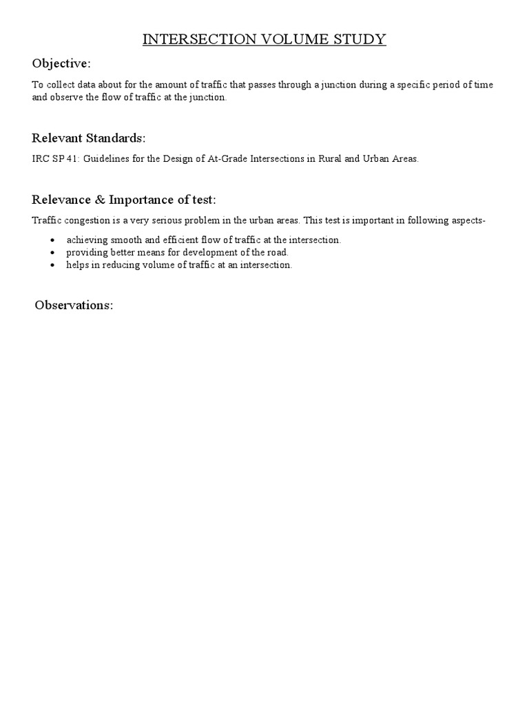 Traffic Volume Study at Junctions | PDF