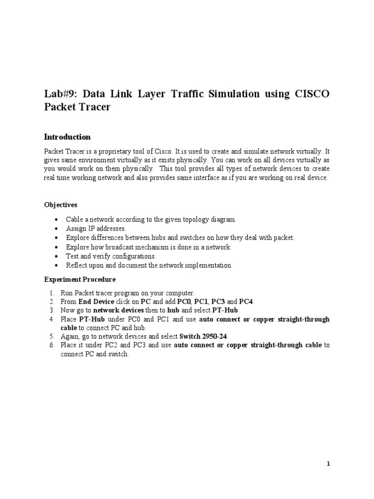 Lab#9: Data Link Layer Traffic Simulation Using CISCO Packet 