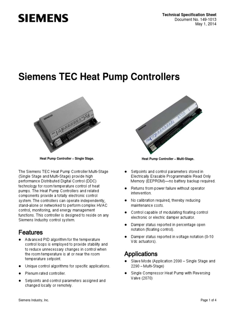 Siemens TEC Heat Pump Controllers Features Applications PDF Heat