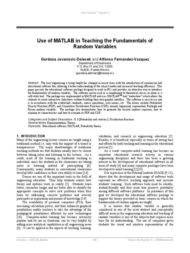 12 - Use of MATLAB in Teaching The Fundamentals | PDF | Teaching ...