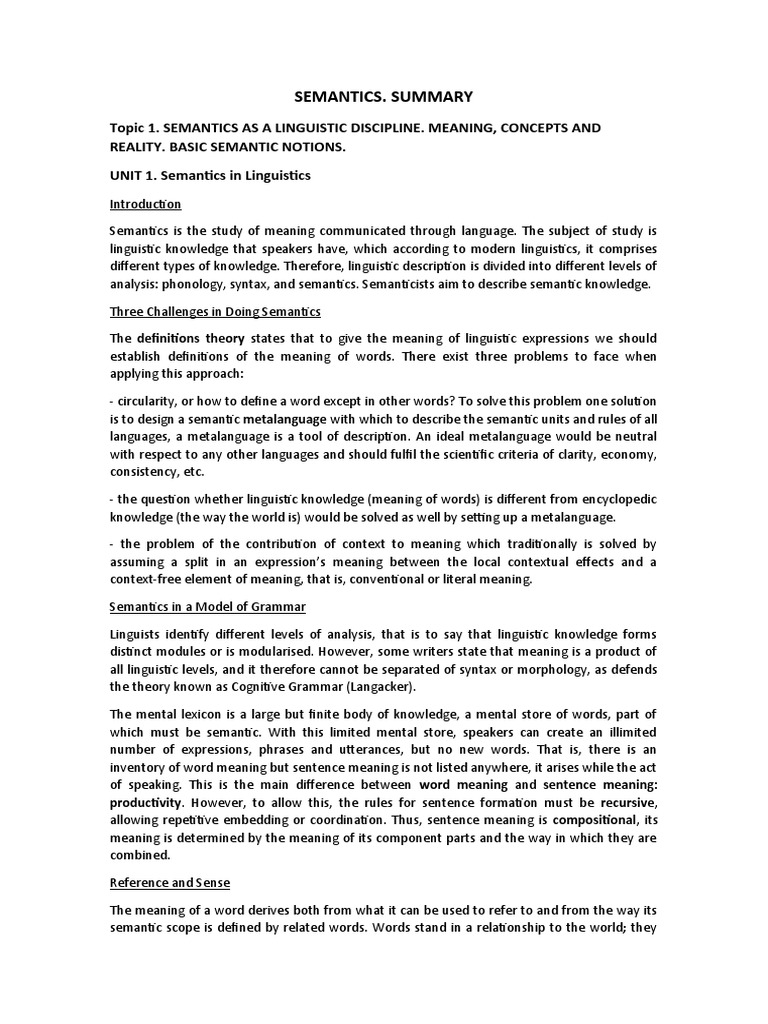 Understanding Semantics in Linguistics | PDF | Concept | Semantics