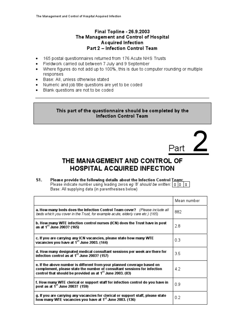 Hospital Infection Control Team Survey Results | PDF | Infection ...
