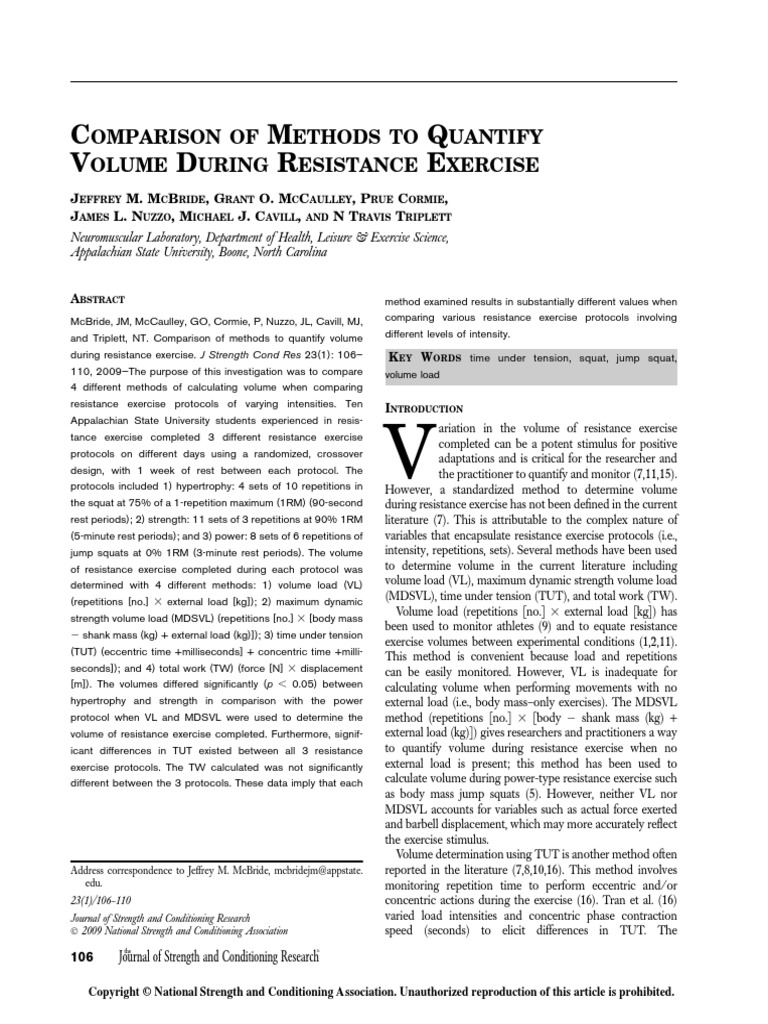 Comparison of Methods To Quantify Volume During Resistance Exercise ...