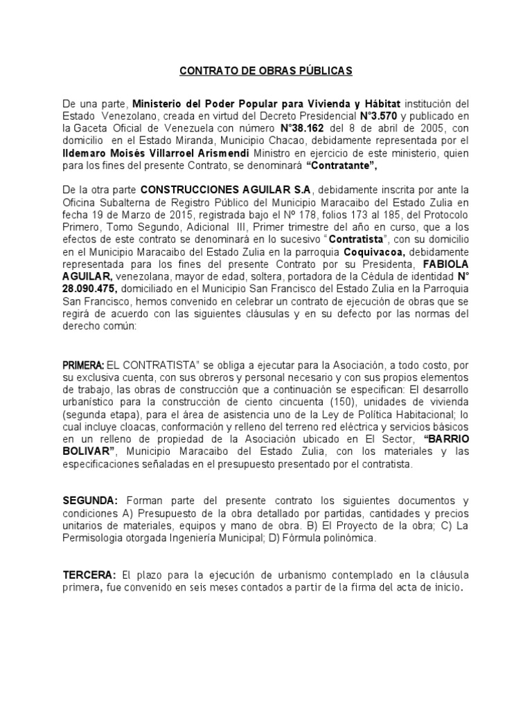 Contrato de Obras Publicas | PDF | Venezuela | Presupuesto