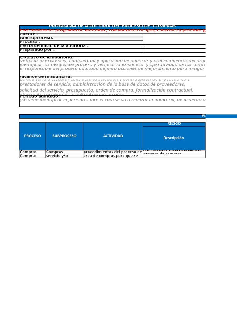 Programa de Auditoria Compras | PDF | Auditoría | Servicios financieros