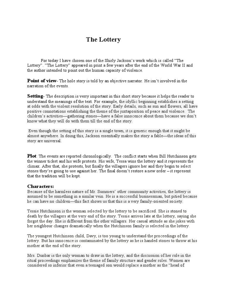 The Lottery Point of View Setting PDF