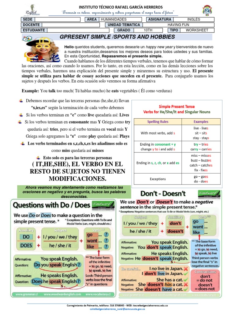 Inglés Décimo PDF Verbo Gramática