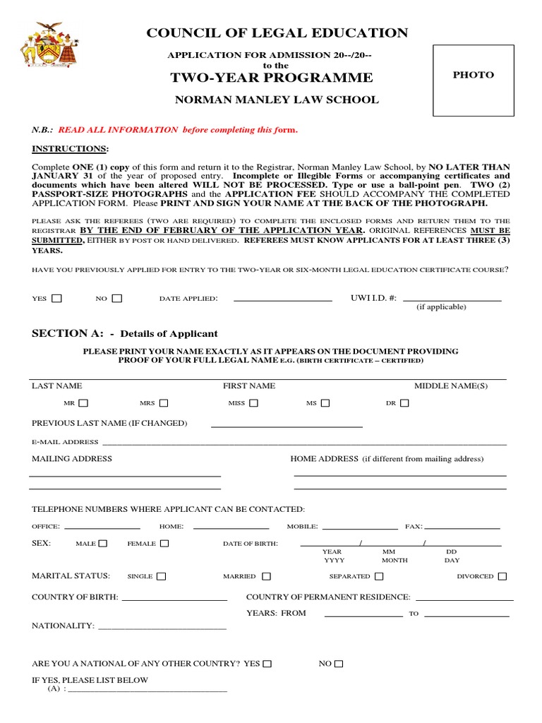 Two-Year Programme Application Form | PDF | Legal Education | Law School