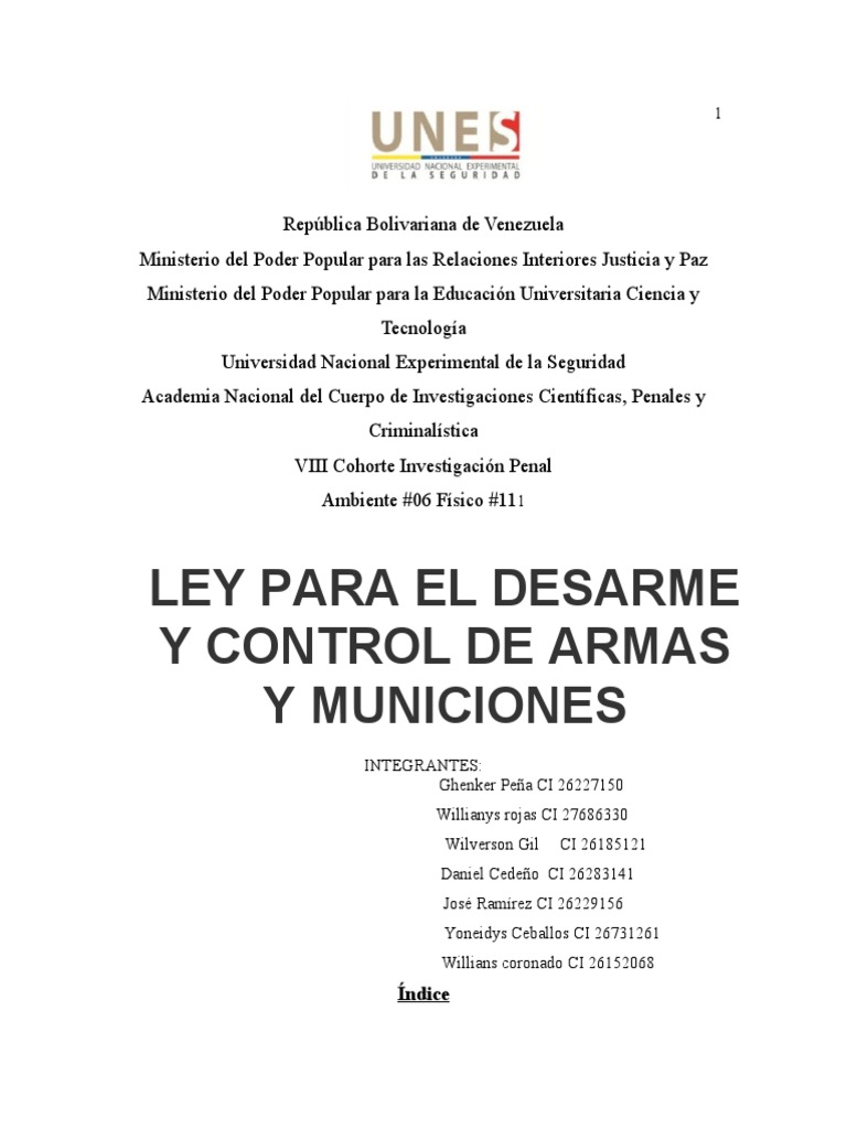 Ley para El Desarme PDF Control de armas Armas de fuego