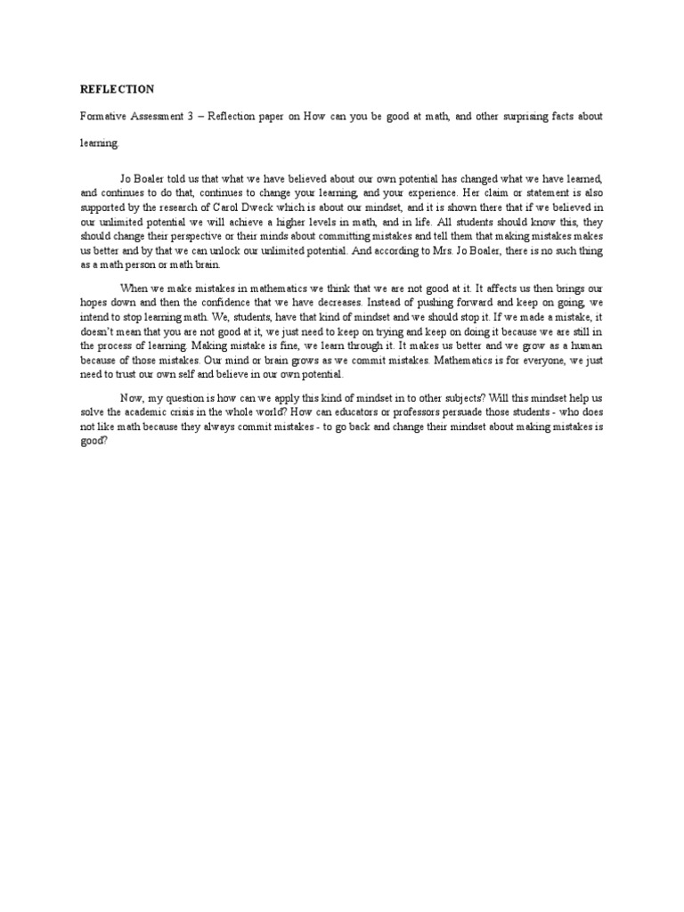 Formative Assessment 3 - Reflection Paper On How Can You Be Good at ...