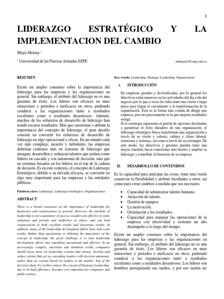Liderazgo Estratégico y Cambio Organizacional | PDF | Liderazgo | Empresas