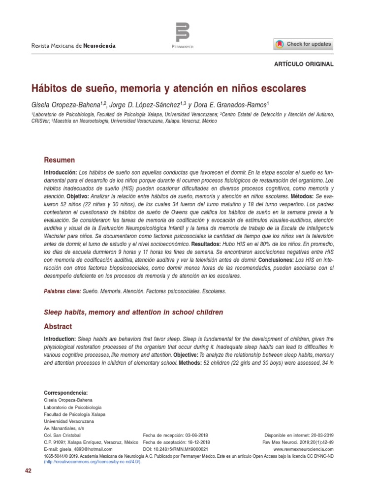 Hábitos de Sueño, Memoria y Atención en Niños Escolares | PDF | Dormir ...