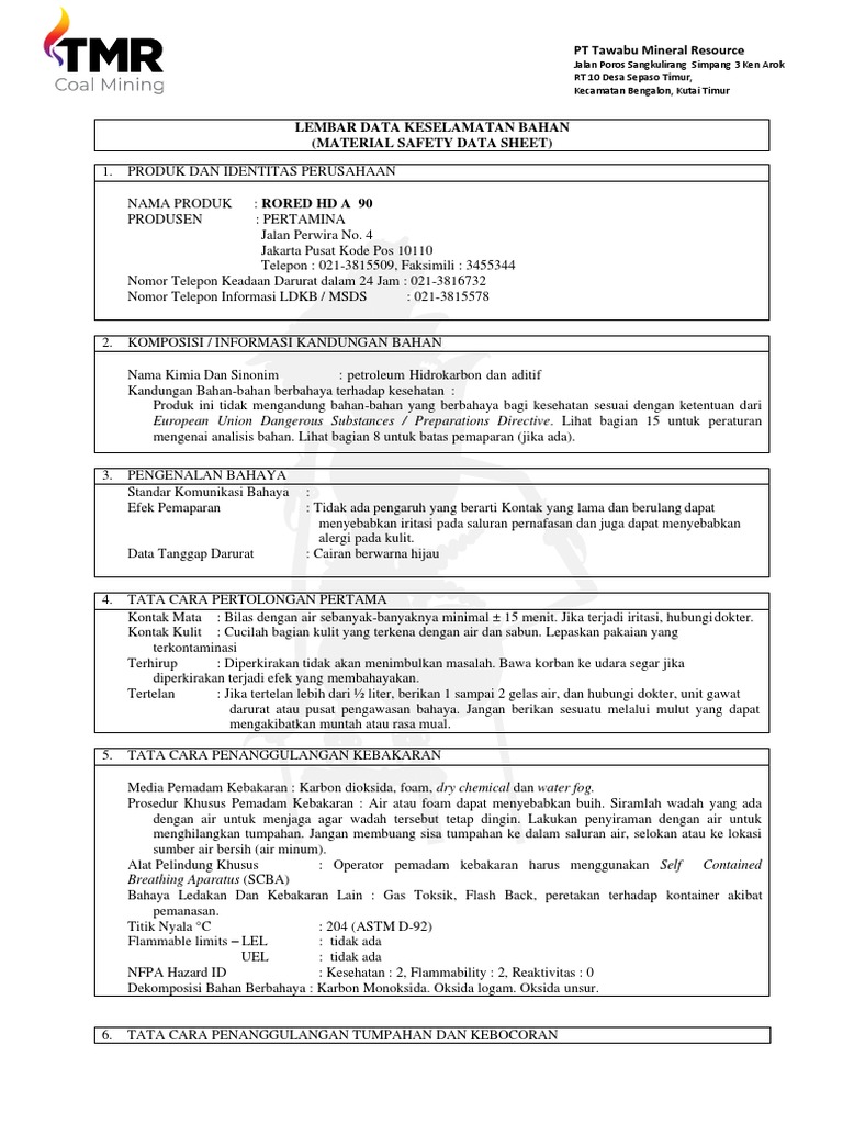 MSDS-Rored HDA 90 | PDF