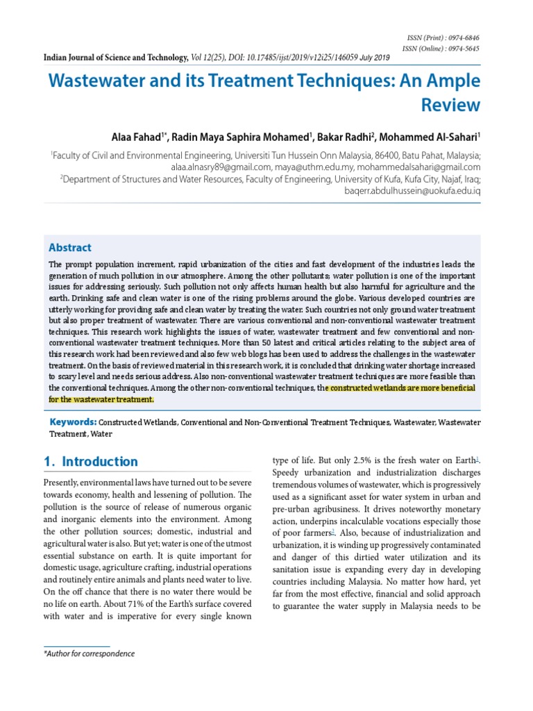 Wastewater Treatment Techniques Review | PDF | Sewage Treatment ...