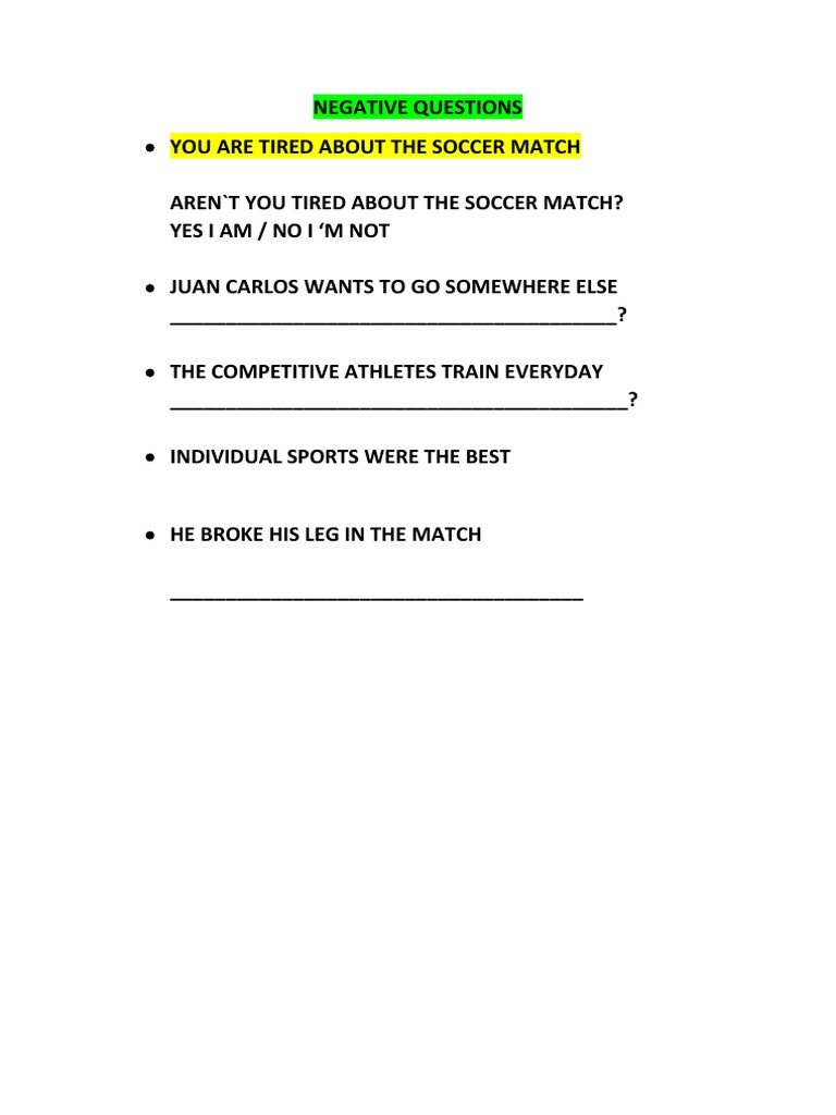 Negative Questions I02 | PDF