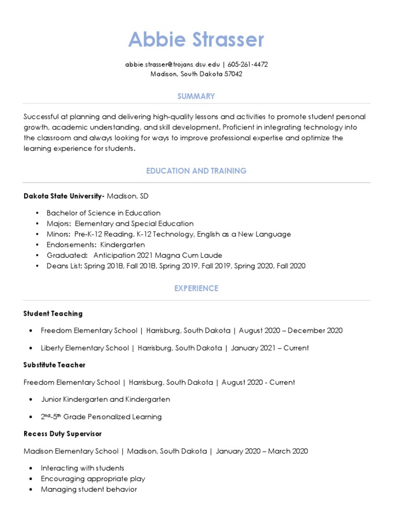 Abbie Strasser Resume | PDF | Differentiated Instruction | Teachers