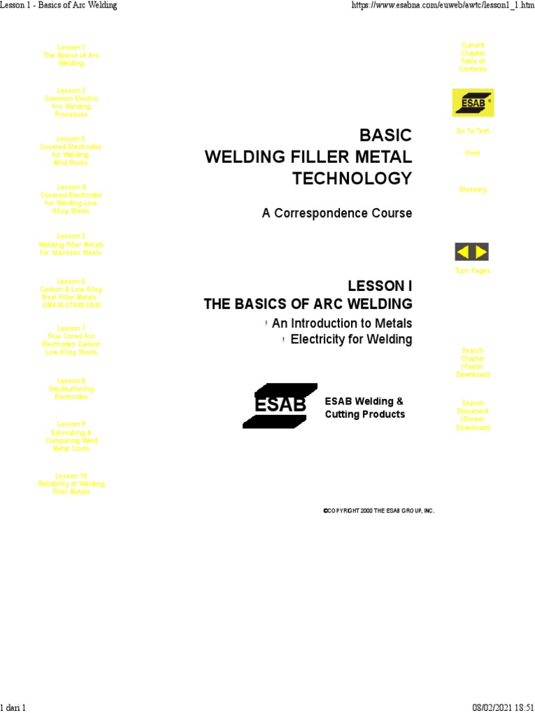 Lesson 1 Basics of Arc Welding PDF Welding Construction