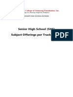 Senior High School (SHS) Subject Offerings Per Track/Strand: St. Camillus College of Manaoag Foundation, Inc