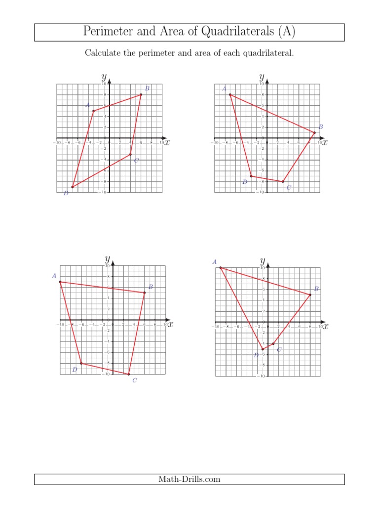 Quadrilateral Area and Perimeter Worksheet | PDF | Elementary Geometry ...