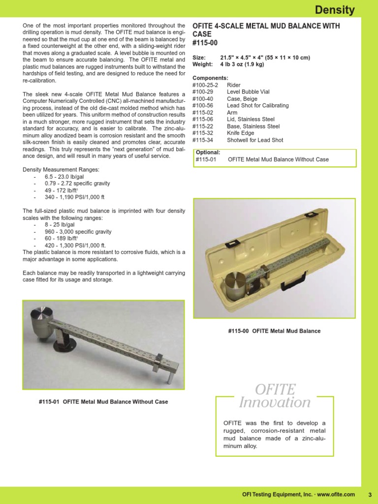 OFITE Mud Balance Equipment Overview | PDF | Corrosion | Metals