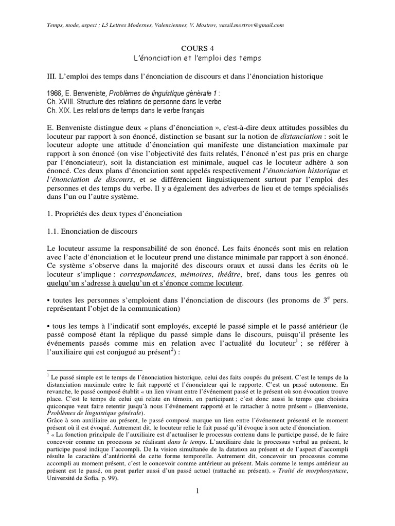 Types d'énonciation et temps verbaux | PDF | Discours (linguistique ...