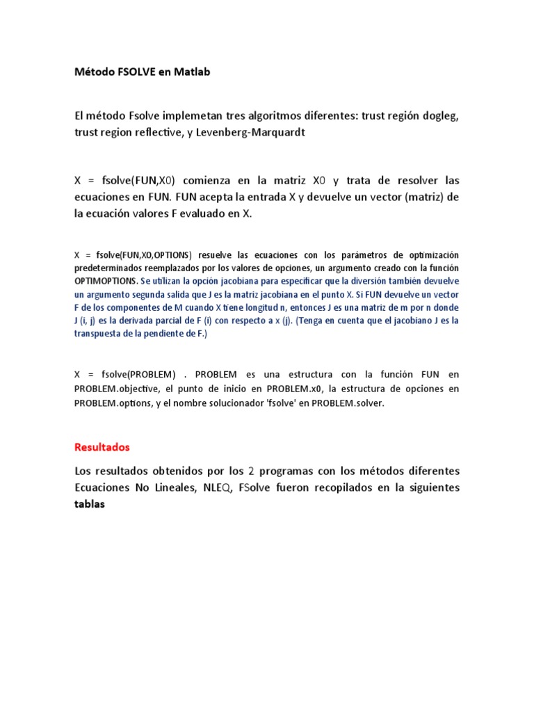 Método FSOLVE en Matlab Expo Des | PDF | Métodos y materiales de enseñanza