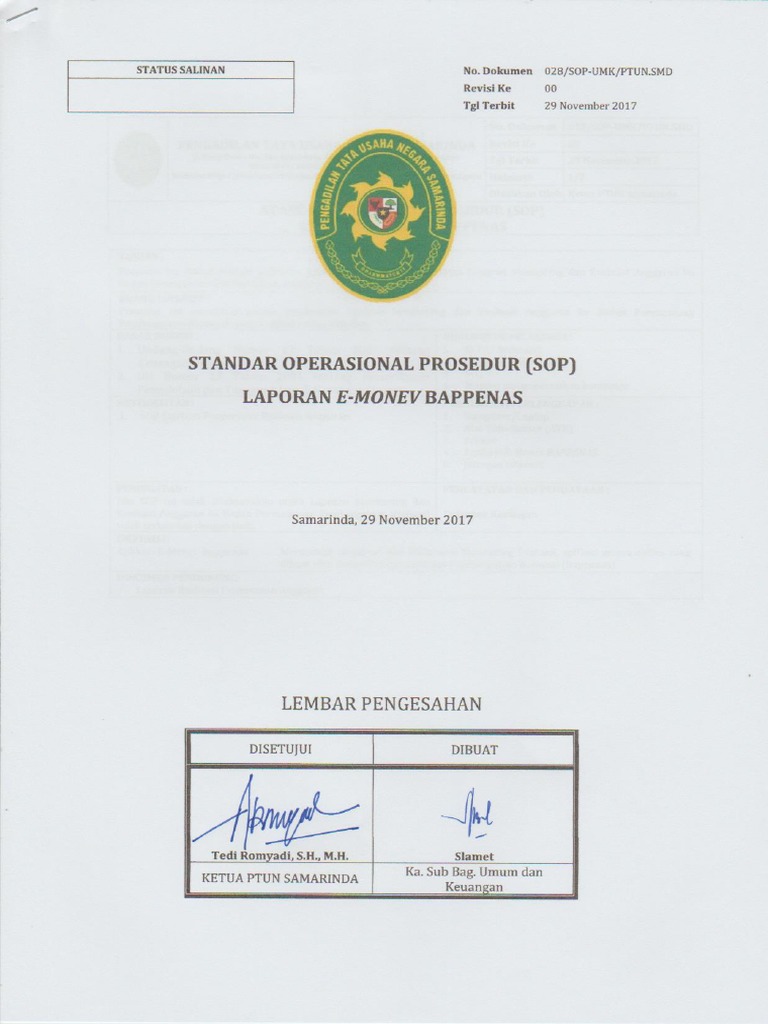 SOP Laporan E-Monev Bappenas | PDF