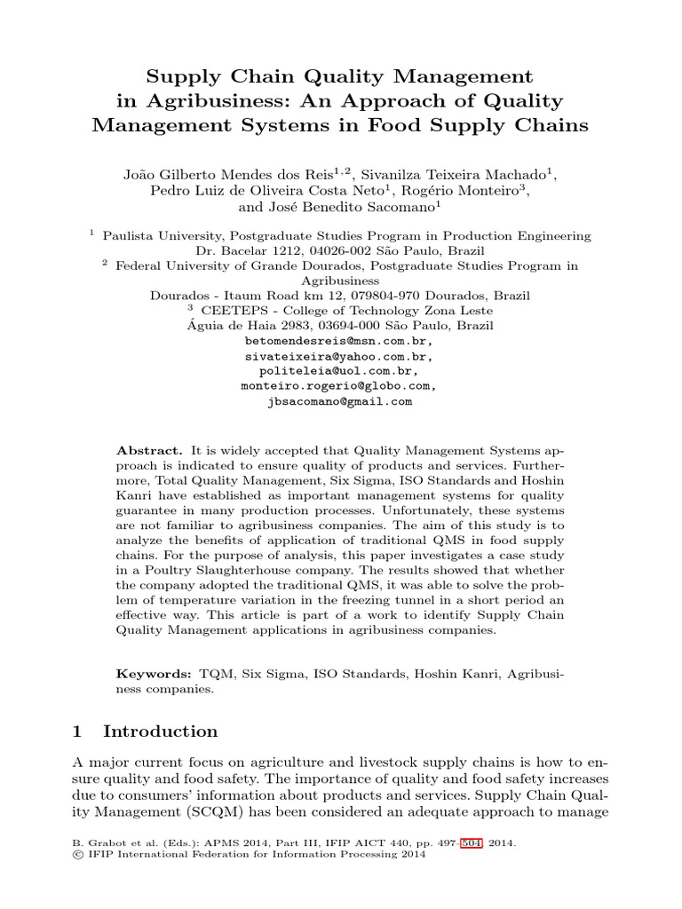 Supply Chain Quality Management | PDF | Six Sigma | Quality Management