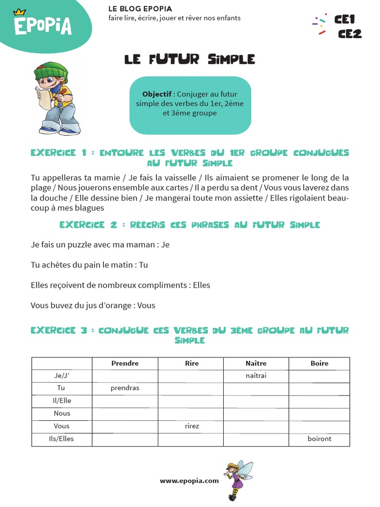 Devoir Au Passe Simple 1er Groupe Fiche Conjugaison CE1-CE2 - Le Futur Simple | PDF | Taxonomie | Verbe