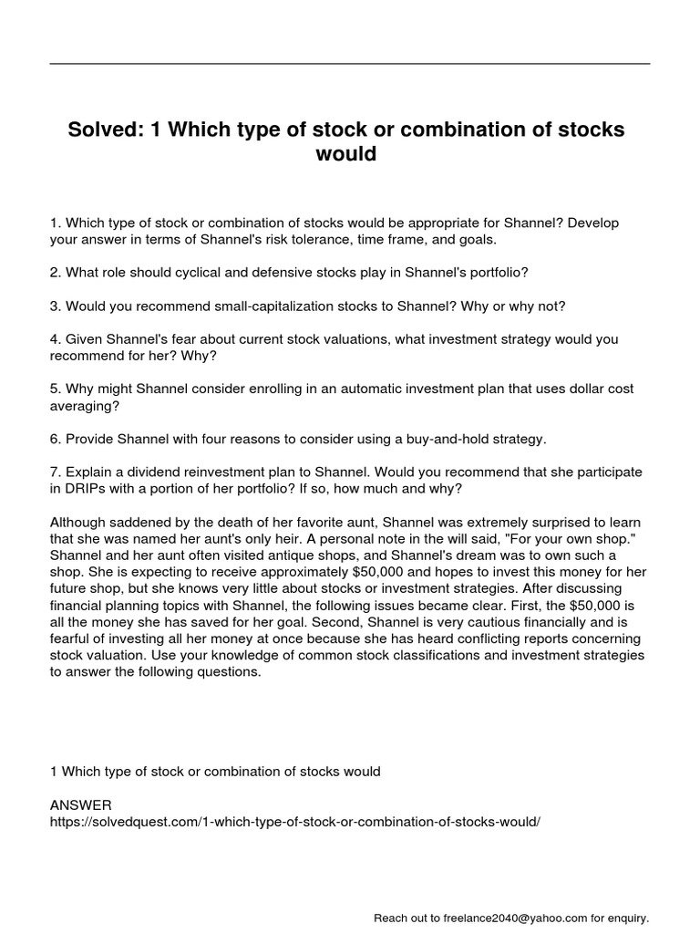 1 Which Type of Stock or Combination of Stocks Would | PDF | Investment ...