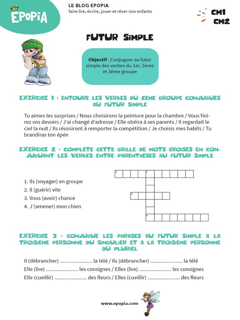 Exercice Futur Cm1 1er Et 2ème Groupe Fiche Conjugaison CM1-CM2 - Futur Simple | PDF | Verbe | Morphologie  linguistique