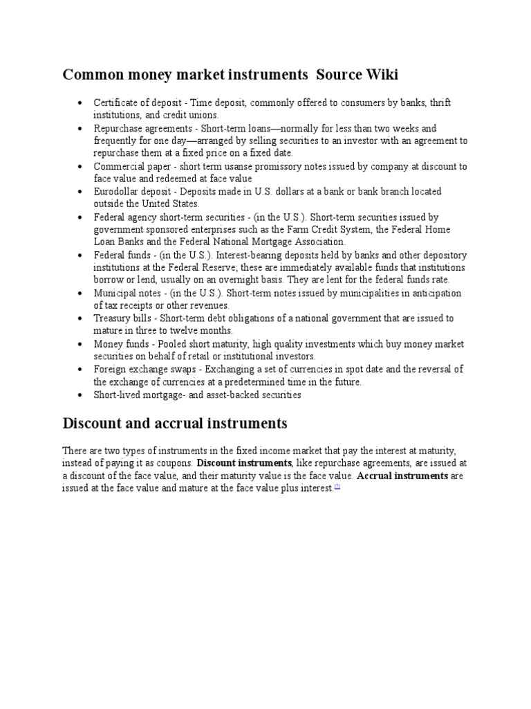 Money Market Instruments | PDF