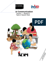 Oral Communication: Quarter 1 - Module 8 Types of Speech Style