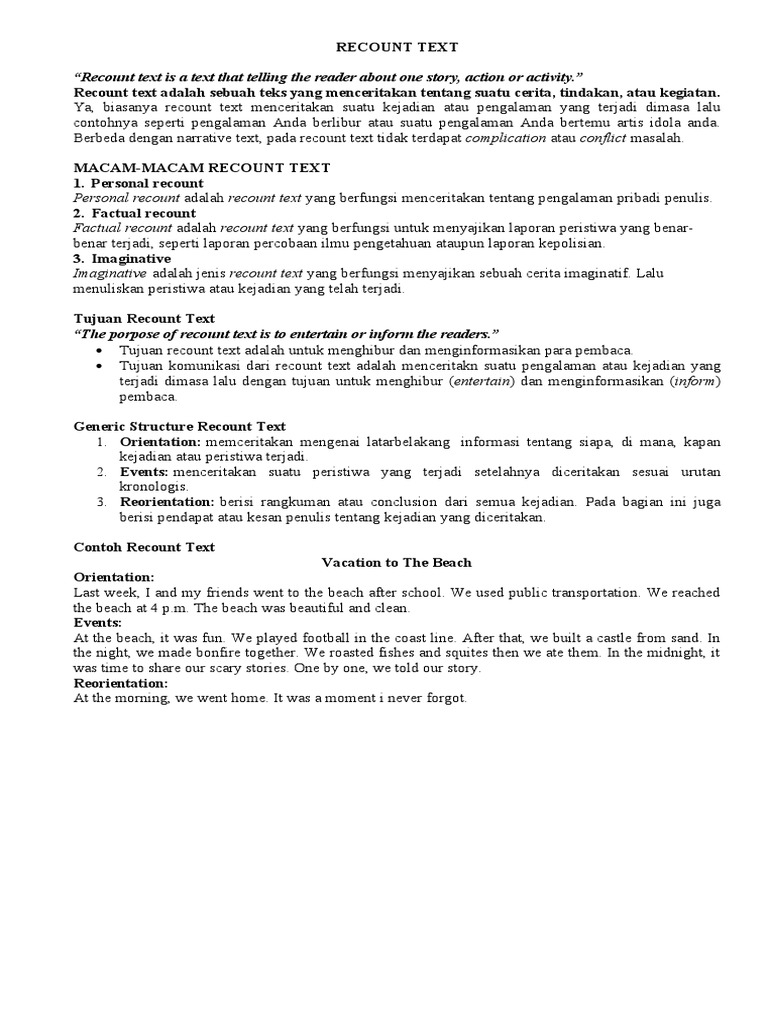 Jenis dan Contoh Recount Text | PDF