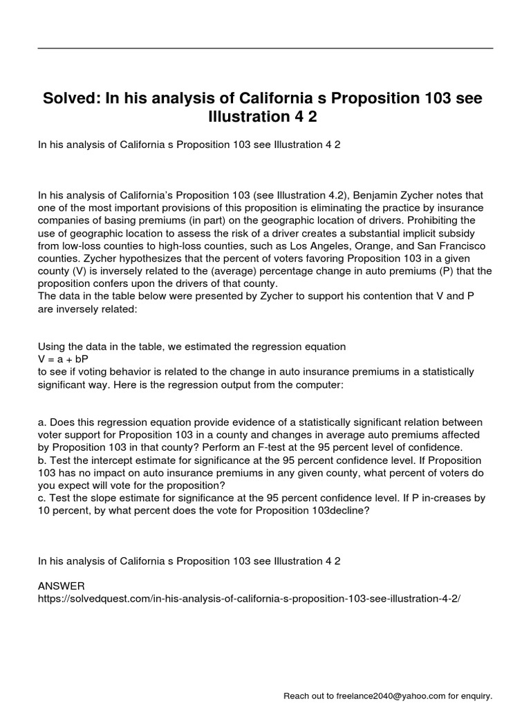 Analysis of California Proposition 103 | PDF | California | Regression ...