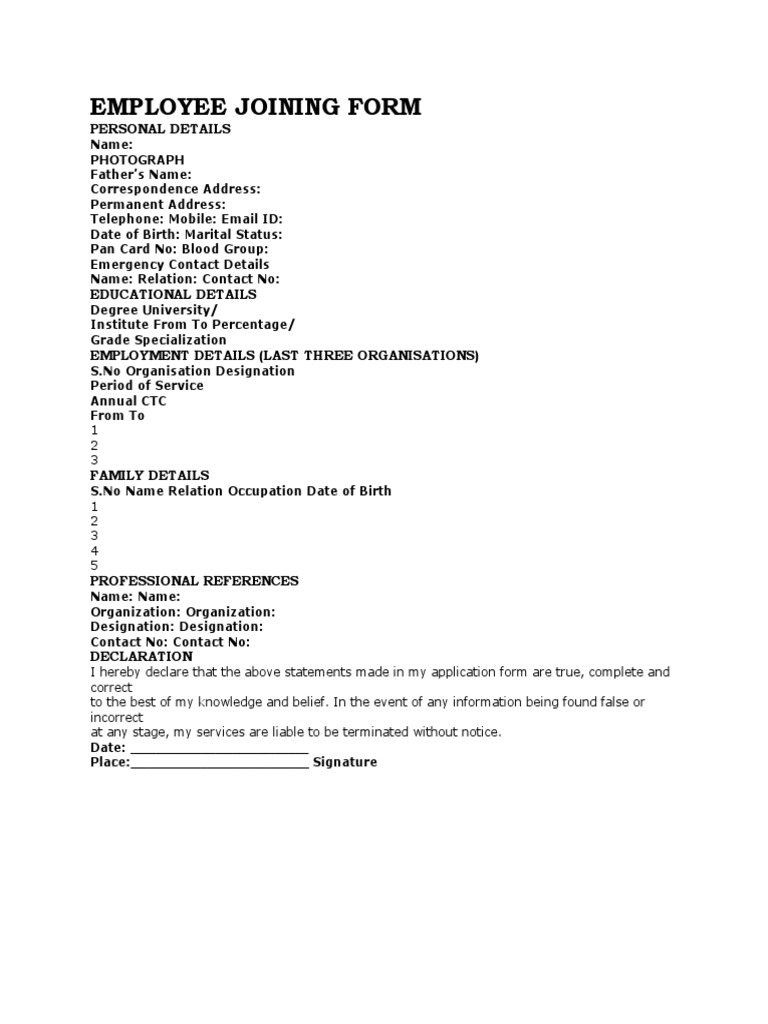 Employee Joining Form