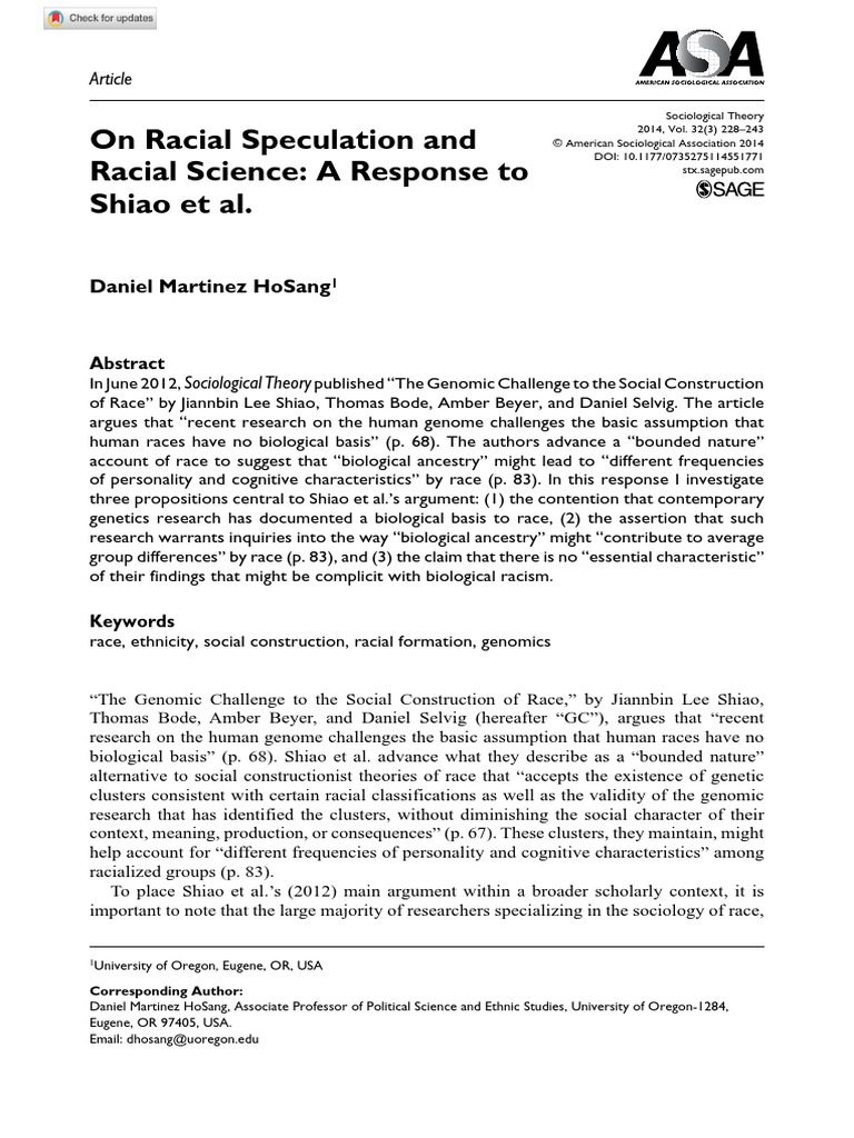On Racial Speculation and Racial Science PDF Race (Human