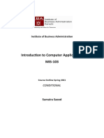 Introduction To Computer Applications MIS-103: Institute of Business Administration